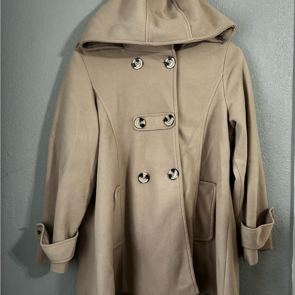 Women's Tan Hooded Peacoat
